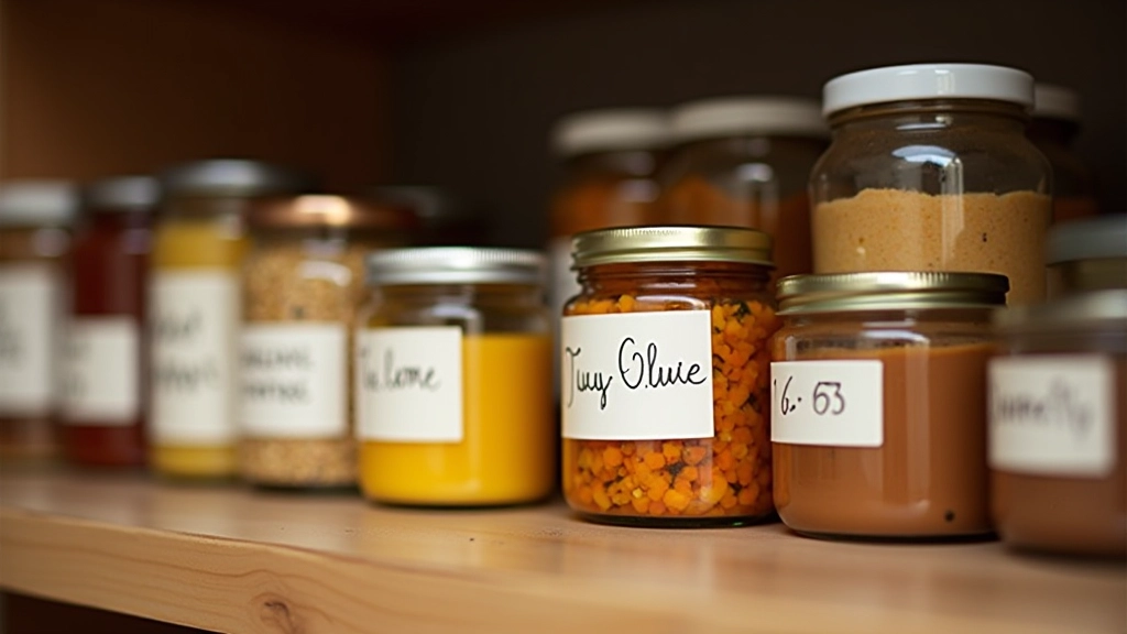 Gros plan sur des conserves avec étiquettes de date bien visibles et codes couleur pour la rotation
